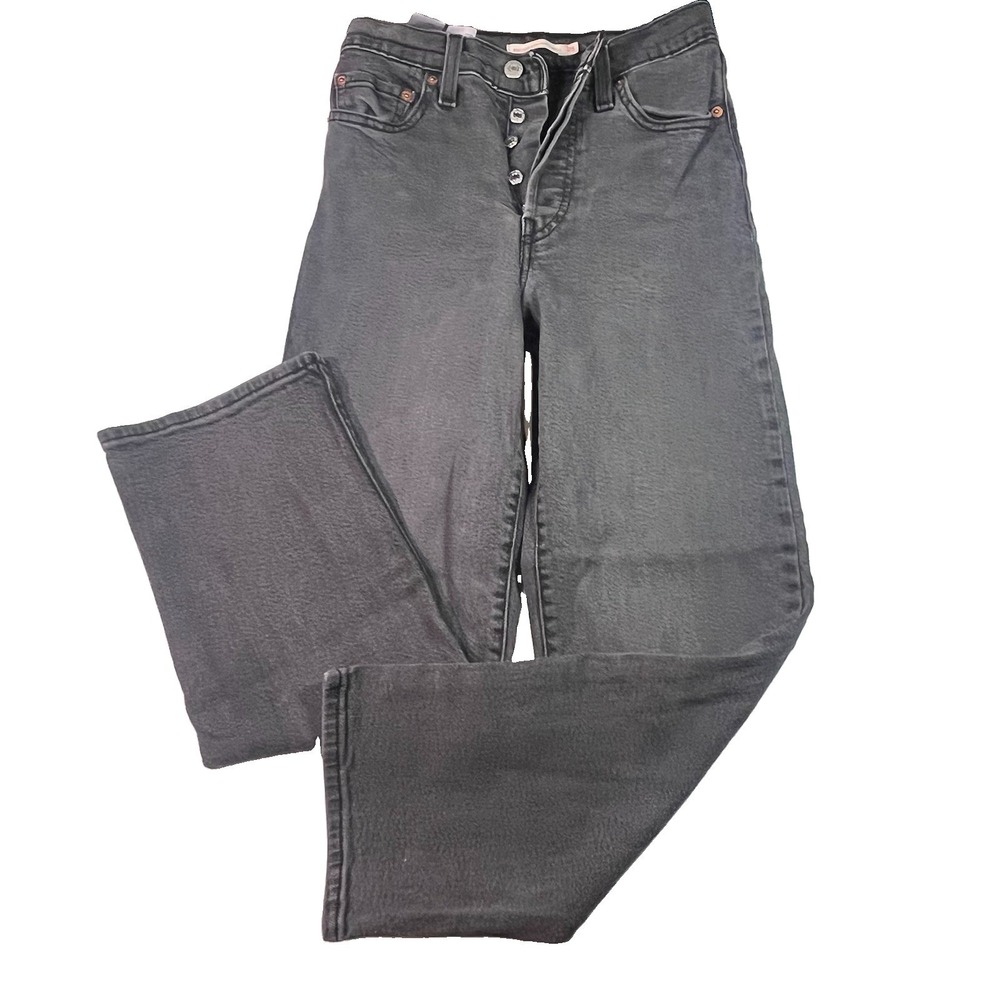Levi's Women 25 X 27 Black Ribcage Straight Ankle Jeans High Rise Button Fly EUC